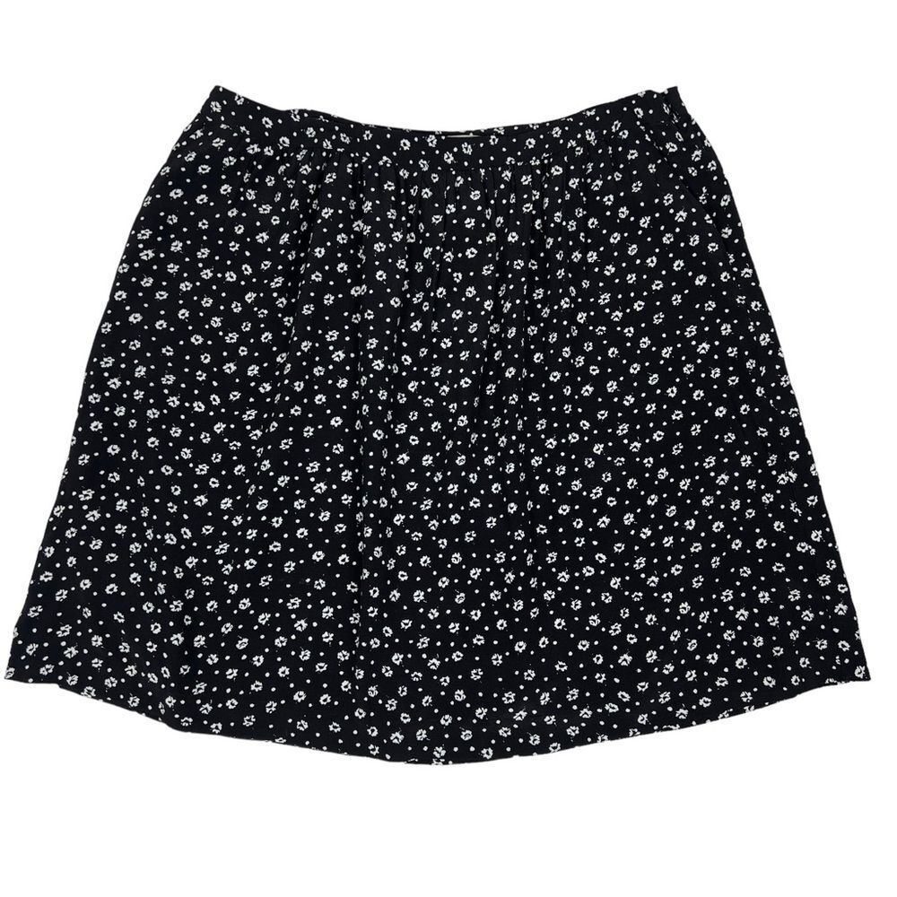 Garnet Hill Floral Print Black White A-Line Knee Length Skirt Women’s 18